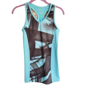 Athletic Dna Girls L Racerback Blue Black Graphic Stretchy Lightweight Tank Top